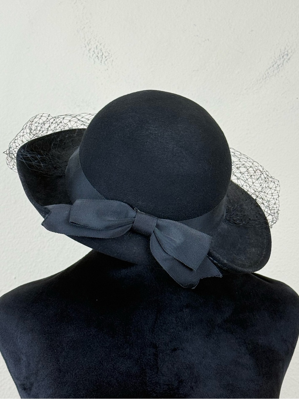 Wool Hat Felt Black Womens Grosgrain Geo. W. Bollman & Co Vintage Witchy USA